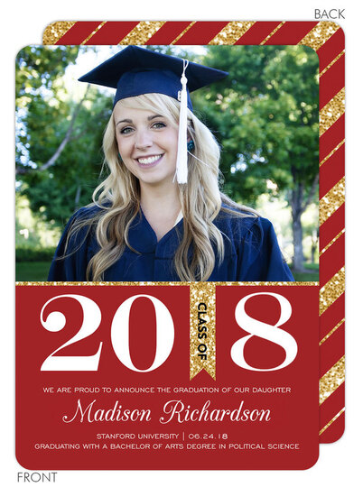 Red and Gold Graduation Photo Announcements